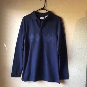 Haggar Shirt Men’s Blue Long Sleeve Collared Polo Shirt Casual Preppy Top Medium